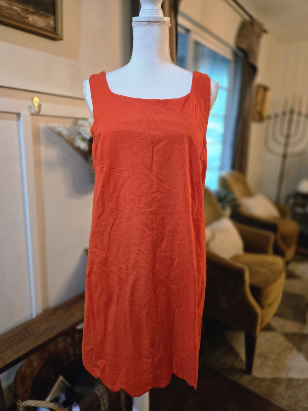 kate spade Sleeveless Orange Square-Neck Midi Dress